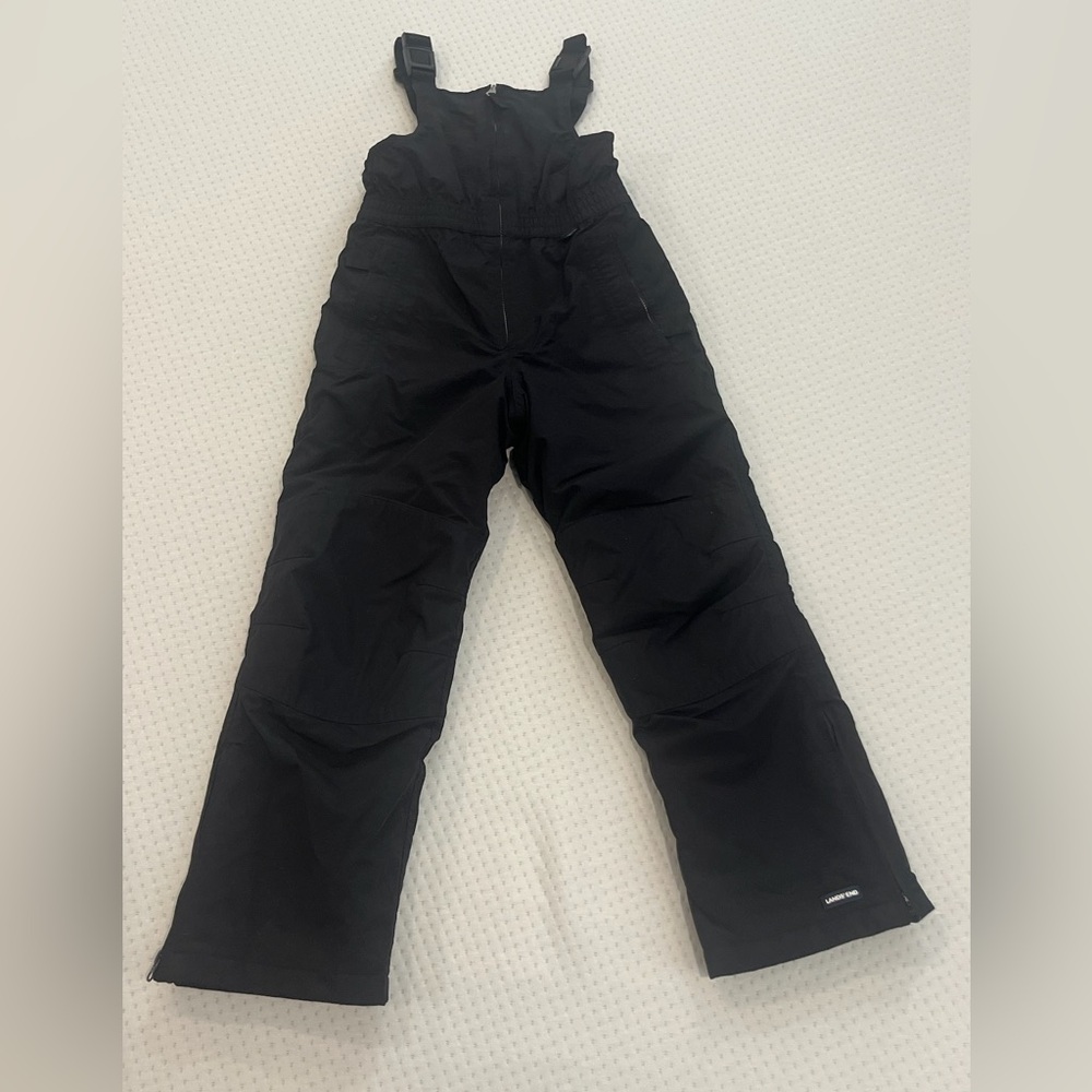 Lands’ End, black ski bib, kids 10